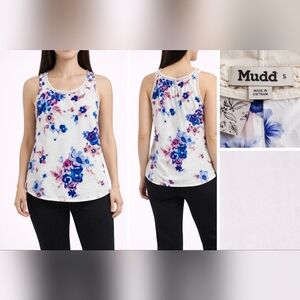 Mudd White Tank Top with Blue & Pink Floral Print